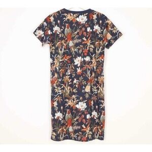 Columbia Park Printed T-Shirt Dress Large Navy Bird Floral Print Knee Length